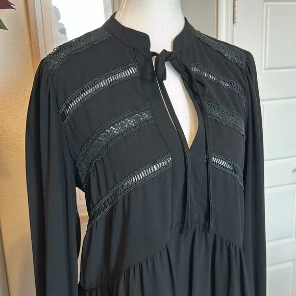 PINCH | Black Chiffon Tiered Long-Sleeve Dress | Medium - Picture 5 of 14
